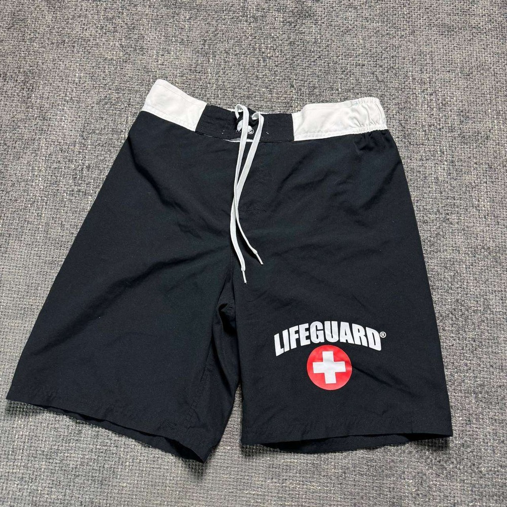 Lifeguard Board Shorts Men Small Black White Graphic Swim Trunks 14L3W0000-42